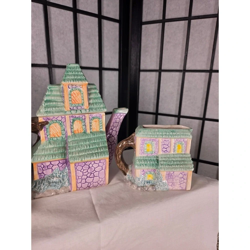 Vintage Halloween Haunted House Ceramic Teapot Sugar and Creamer Set Ghosts